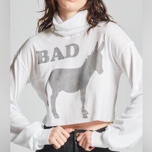 RECYCLED KARMA Cropped Turtleneck Bad A** Donkey Long Sleeve Top New